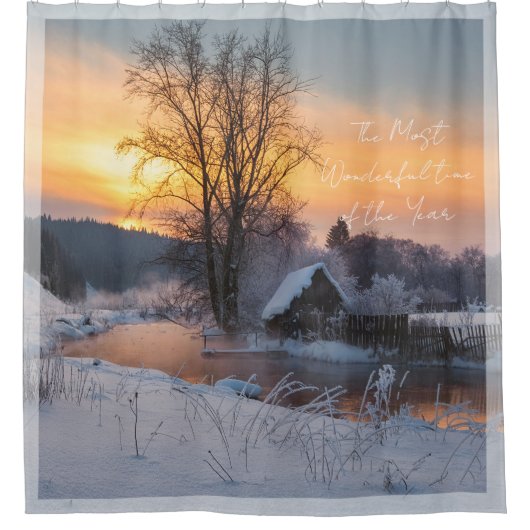 冬のシーンカスタムクリスマスホリデー シャワーカーテン (正面)