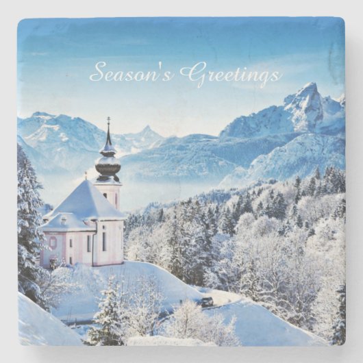 冬のシーンカスタム ストーンコースター (正面)