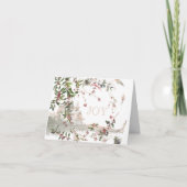 冬のシーンピンクベリーの枝クリスマスカード サンキューカード (正面)