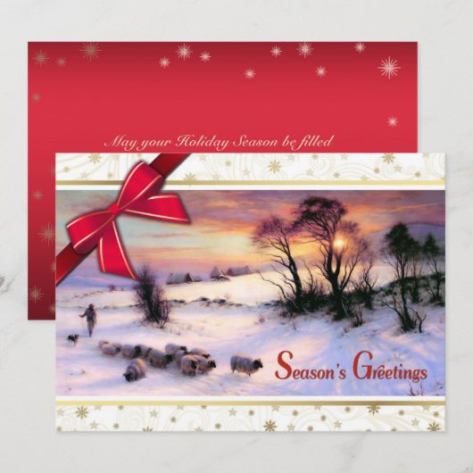 冬のシーンファインアートカスタムフラットクリスマスカード シーズンカード (正面/裏面)