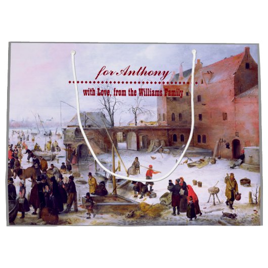 冬のシーンファインアートクリスマス ラージペーパーバッグ (裏面)