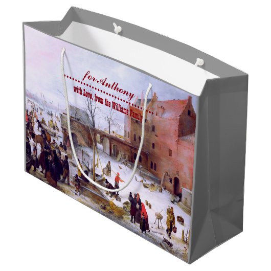 冬のシーンファインアートクリスマス ラージペーパーバッグ (裏面アングル)