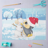 冬のシーンペンギンと雪だるま 薄葉紙 (クラフト)