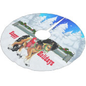 冬のシーンホースとフェンス幸せな休日 ブラッシュドポリエステルツリースカート (アングル)