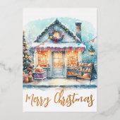 冬のシーンメリークリスマス金ゴールド 箔シーズンカード (正面)