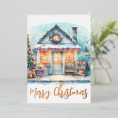 冬のシーンメリークリスマス金ゴールド 箔シーズンカード (立ち正面)