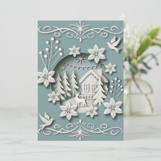 冬のシーンユニークを持つ魔法の3Dクリスマスカード シーズンカード (スタンド正面)