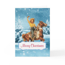 冬のシーン女性のカーボーイと馬のクリスマスカード2