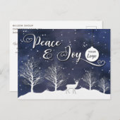 冬のシーン平和と喜び企業ののロゴホリデー シーズンポストカード (正面/裏面)