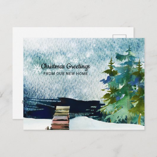 冬のシーン新築からのクリスマスの挨拶 案内ポストカード (正面/裏面)