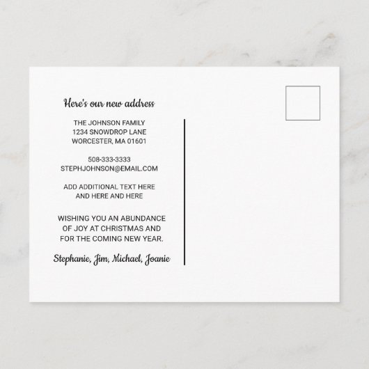 冬のシーン新築からのクリスマスの挨拶 案内ポストカード (裏面)