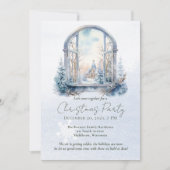 冬のシーン森の松の木の水色クリスマス 招待状 (正面)