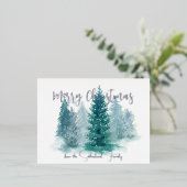 冬のシーン水の色の森メリークリスマス 箔シーズンポストカード (立ち正面)