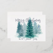 冬のシーン水の色の森メリークリスマス 箔シーズンポストカード (正面/裏面)