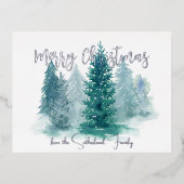冬のシーン水の色の森メリークリスマス 箔シーズンポストカード (正面)