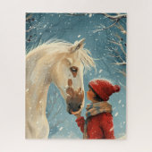冬のシーン美しい馬と女の子パズル ジグソーパズル (縦)