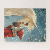 冬のシーン美しい馬と女の子パズル ジグソーパズル (横)