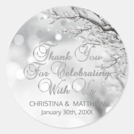 冬のシーン雪の結晶ありがとう結婚 ラウンドシール