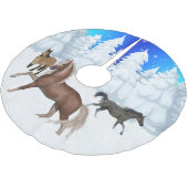 冬のシーン馬と雪の木クリスマス ブラッシュドポリエステルツリースカート (アングル)