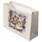 冬のシーン(コテージと雪だるま) ラージペーパーバッグ (裏面アングル)