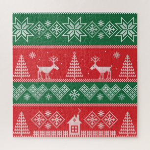 冬のシーン：ヴィンテージのシームレスなパターン ジグソーパズル