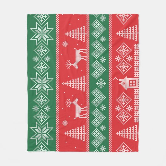 冬のシーン:ヴィンテージのシームレスなパターン フリースブランケット (正面)