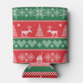 冬のシーン:ヴィンテージのシームレスなパターン 缶クーラー (裏面)