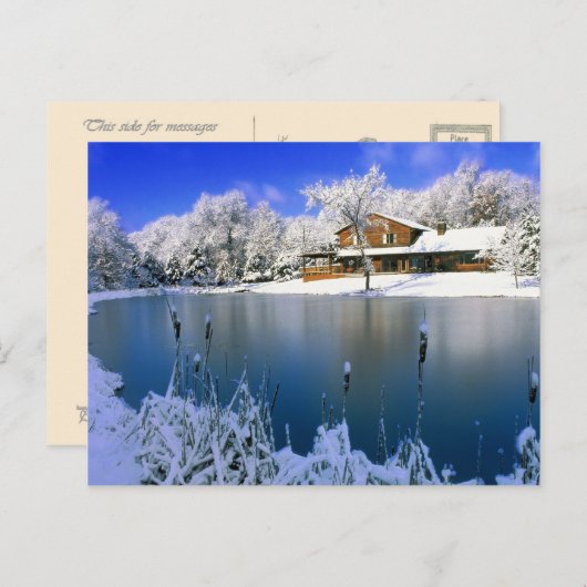 冬のシーン、湖の家 ポストカード (正面/裏面)
