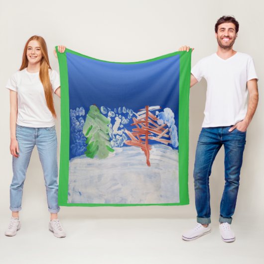 冬のシーン「Art by Kids」 フリースブランケット (インサイチュ)
