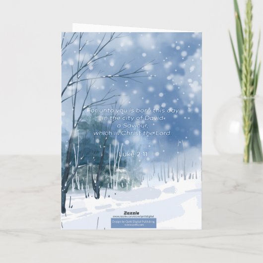 冬のシーンLuke 2:11救い主はクリスマス生まれである カード (裏面)