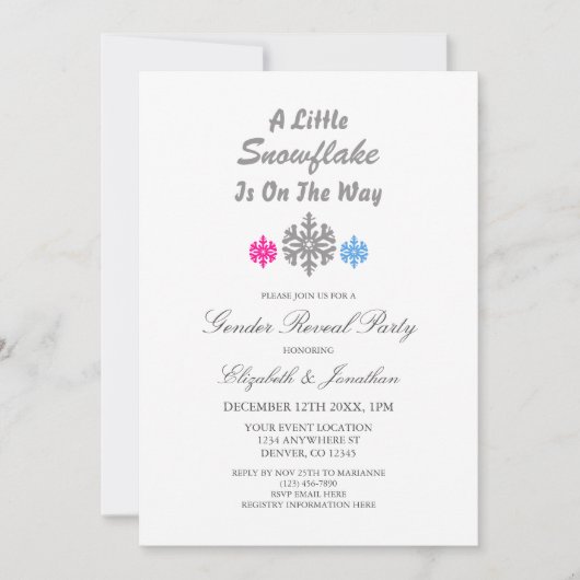 冬のジェンダーが明らかにする途中の雪の結晶 招待状 (正面)