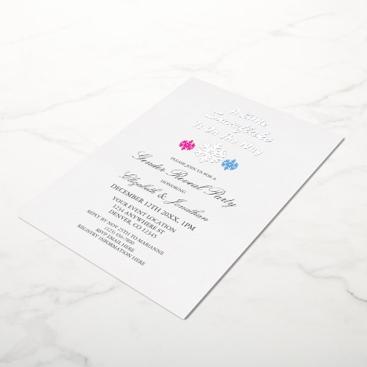 冬のジェンダーが明らかにする途中の雪の結晶 箔招待状 (回転した状態)