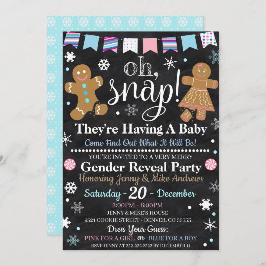 冬のジェンダーリビールパーティの招待状 招待状 (正面/裏面)