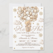 冬のジェンダー・リビール・クマの風船 招待状 (正面)