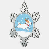 冬のジャックラッセルテリア-かわいい休日犬 スノーフレークピューターオーナメント (右)