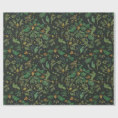 冬のジュニパー松ギフトラップ黒い背景 ラッピングペーパー (フラット)