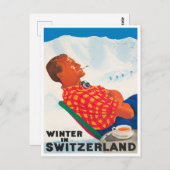 冬のスイスヴィンテージ旅行はがき ポストカード (正面/裏面)