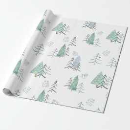冬のスカンジナビアの樹 手描きパターン ラッピングペーパー
