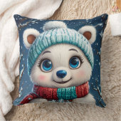 冬のスカーフがかわいいホッキョクグマ クッション (ブランケット)