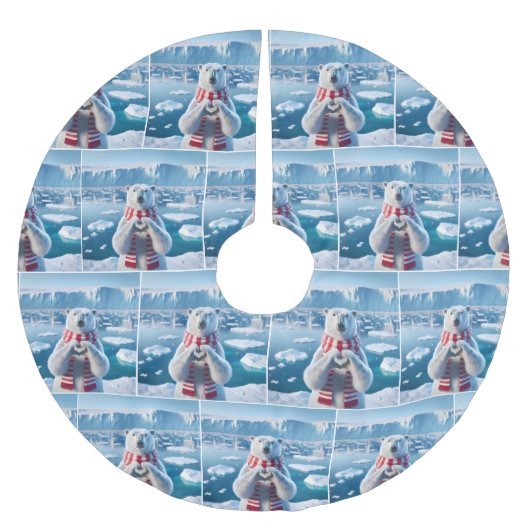 冬のスカーフとハート付きホッキョクグマ ブラッシュドポリエステルツリースカート (正面)