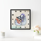 冬のスカーフと帽子にかわいいペンギン スクエア壁時計 (ホーム)