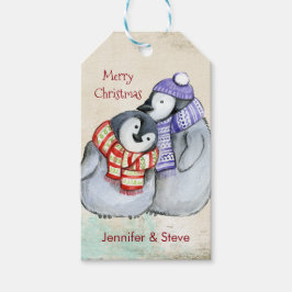 冬のスカーフと帽子のかわいいペンギン ギフトタグ