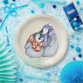 冬のスカーフと帽子のかわいいペンギン ペーパープレート (パーティー)