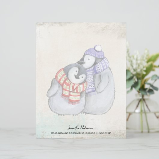 冬のスカーフと帽子のかわいいペンギン レターヘッド (スタンド正面)