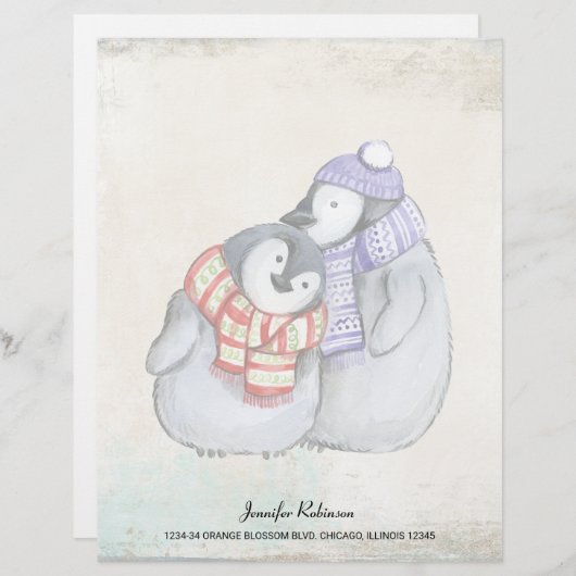 冬のスカーフと帽子のかわいいペンギン レターヘッド (正面/裏面)