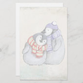 冬のスカーフと帽子のかわいいペンギン 便箋 (正面/裏面)