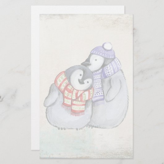 冬のスカーフと帽子のかわいいペンギン 便箋 (正面/裏面)