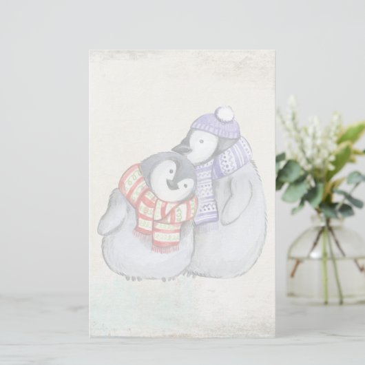 冬のスカーフと帽子のかわいいペンギン 便箋 (スタンド正面)