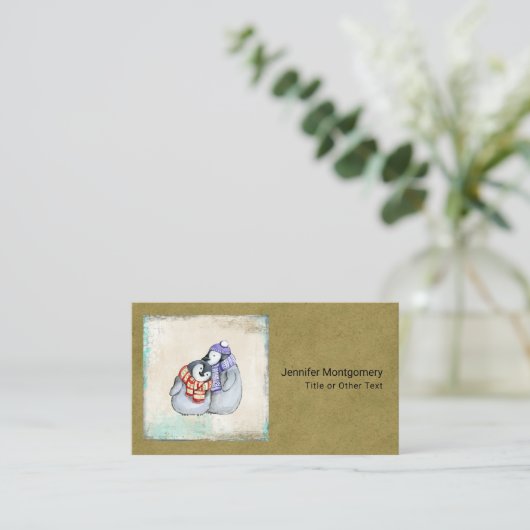 冬のスカーフと帽子のかわいいペンギン 名刺 (スタンド正面)