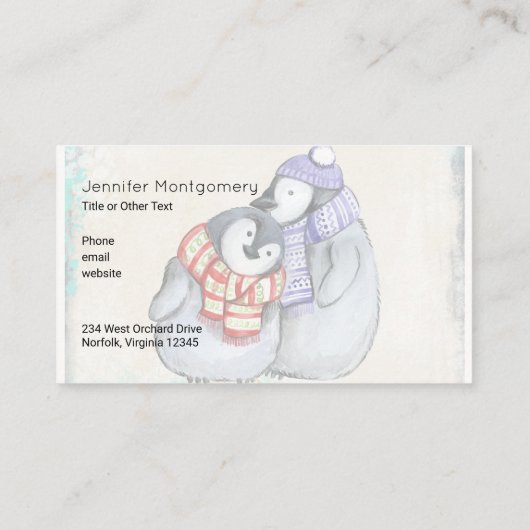 冬のスカーフと帽子のかわいいペンギン 名刺 (裏面)